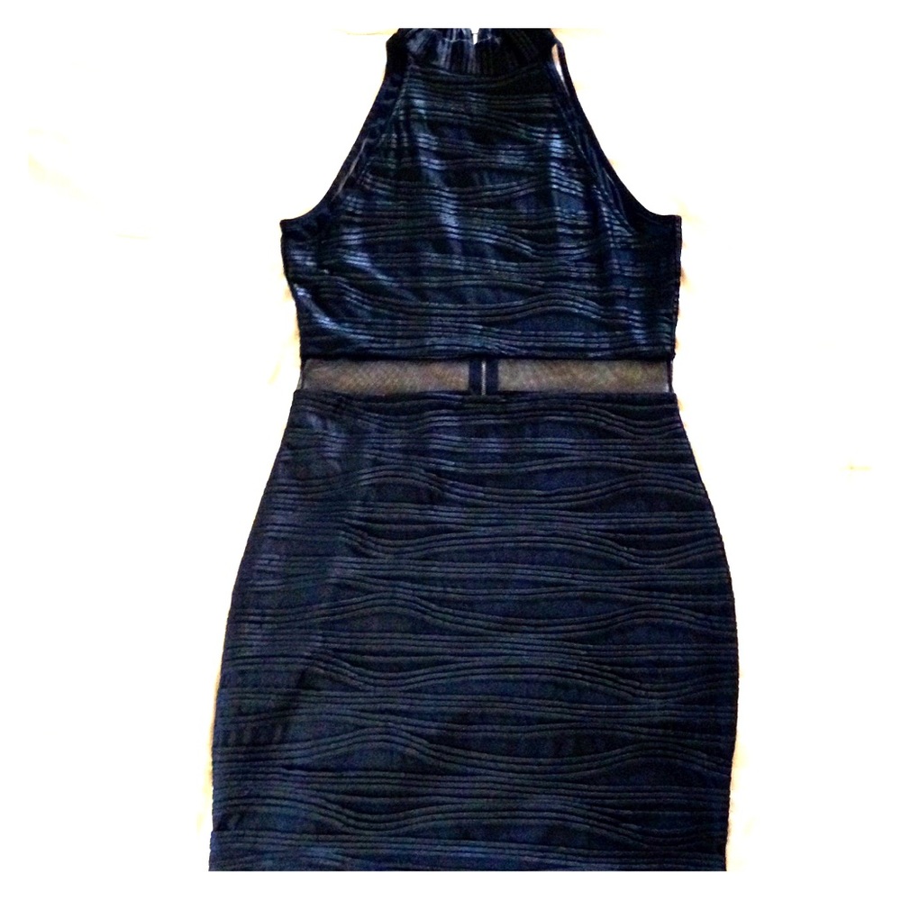 AMISU ZIP-UP BLACK DRESS TEXTURED AND MESH DETAILS